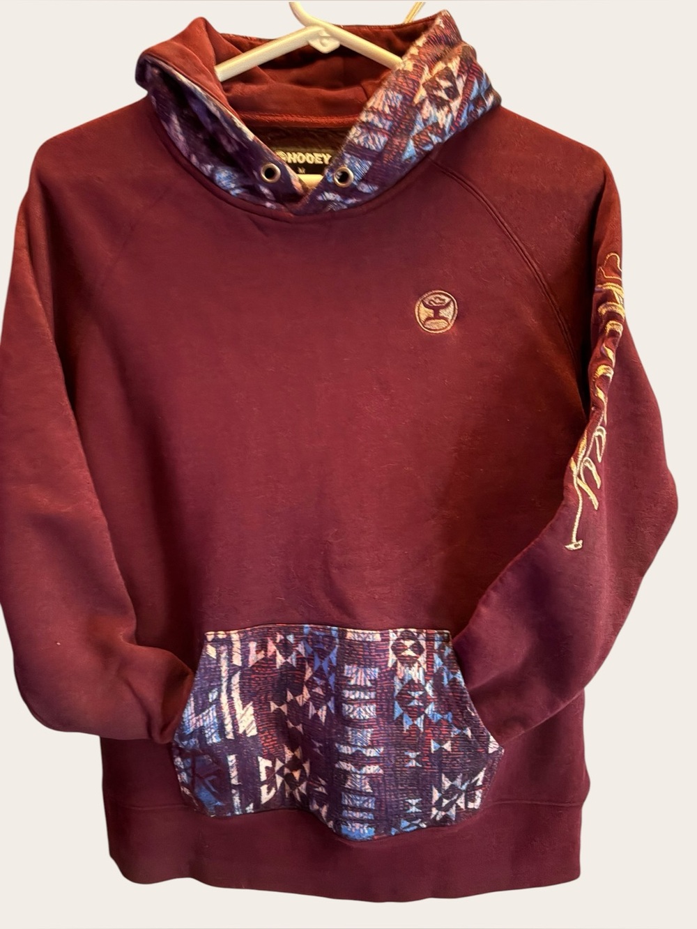Hooey Veracruz Maroon Southwest Geometric Print Pullover Hoodie Medium